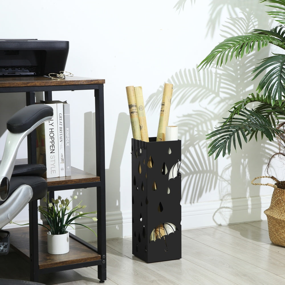Metal Umbrella Stand Square Umbrella Holder 15.5 x 15.5 x 49 cm Black - image 5