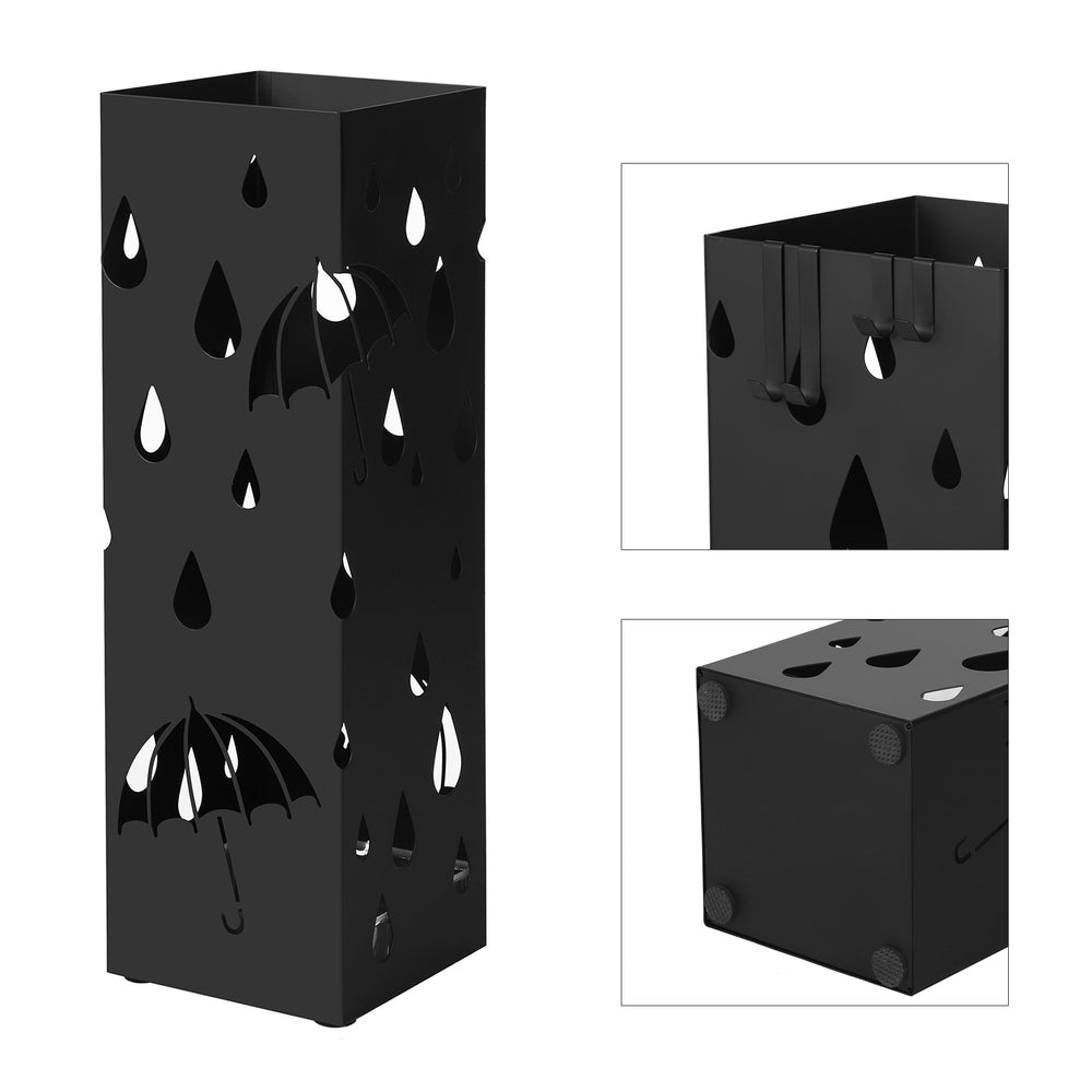 Metal Umbrella Stand Square Umbrella Holder 15.5 x 15.5 x 49 cm Black - image 7