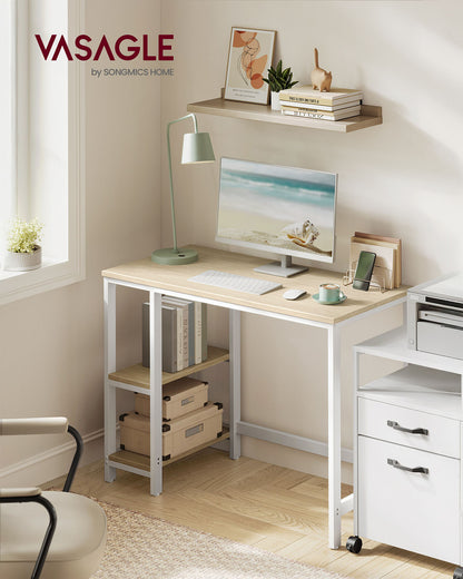 100 cm Wide Computer Desk with 2 Shelves Natural Beige and Pearl White - image 2