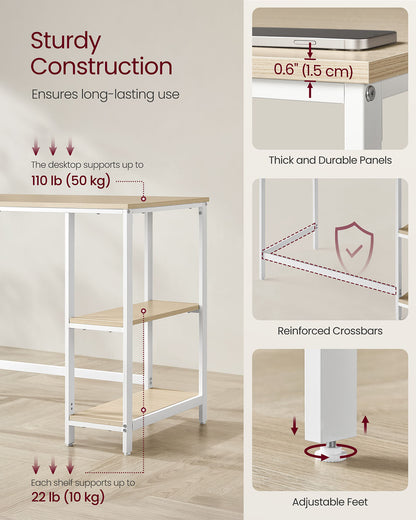 100 cm Wide Computer Desk with 2 Shelves Natural Beige and Pearl White - image 4