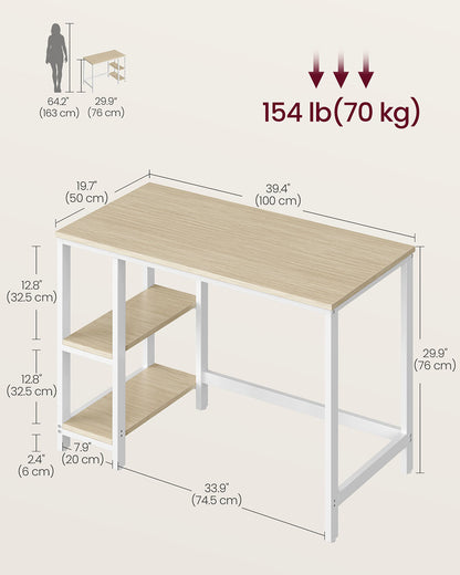 100 cm Wide Computer Desk with 2 Shelves Natural Beige and Pearl White - image 5