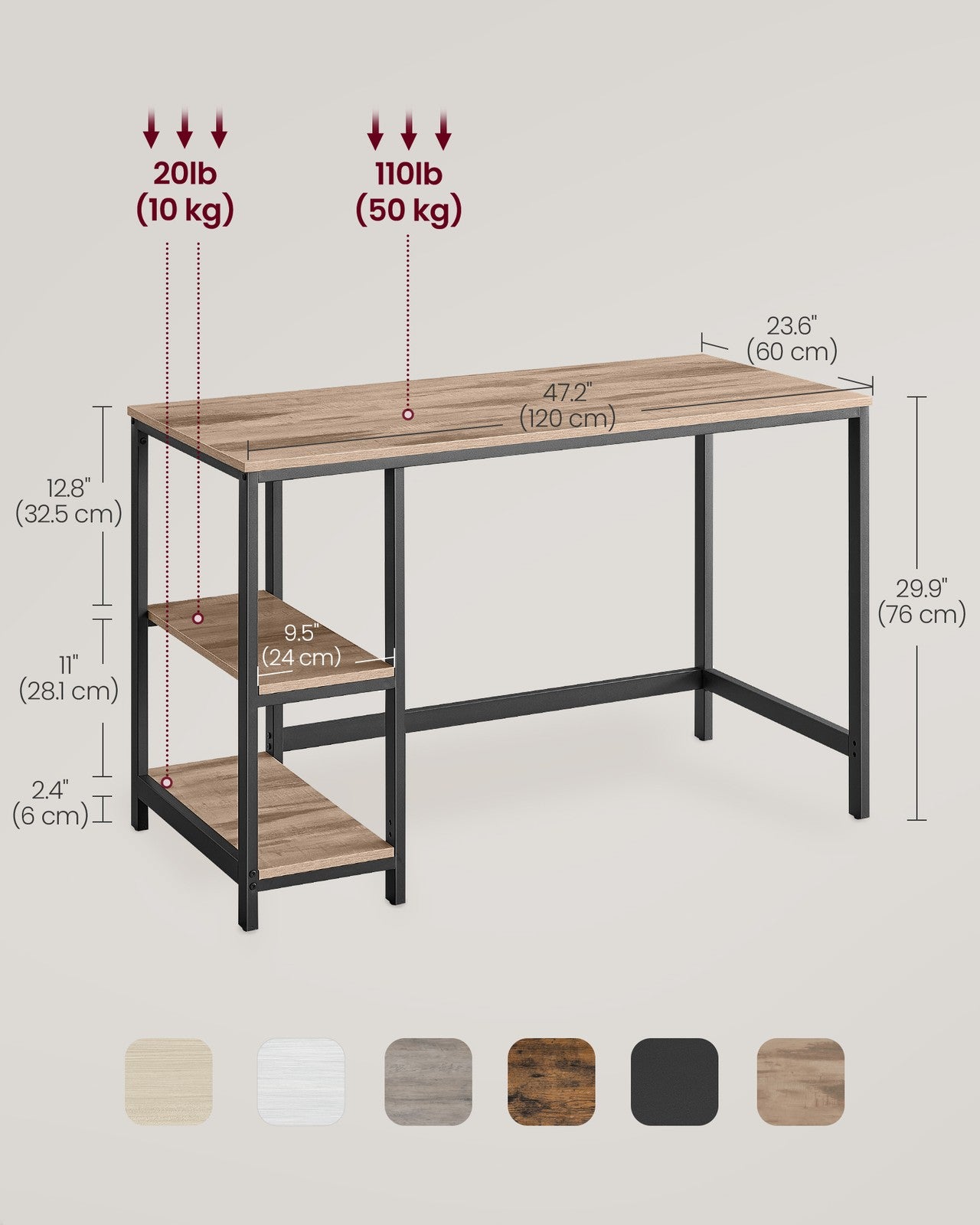 Industrial 47 Inches Computer Desk with Shelves - image 33