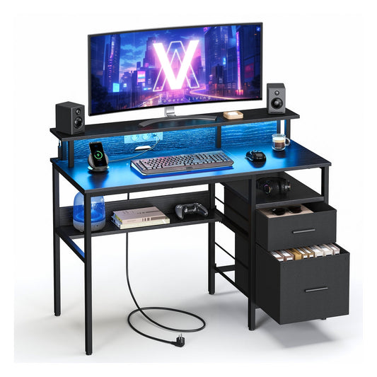 120 cm Wide Gaming Desk with LED Lights Ebony Black - image 1