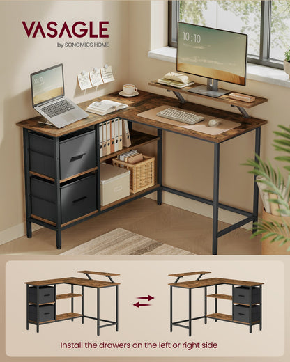 L-Shaped Desk with 2 Drawers 115 cm Wide Rustic Brown - image 2
