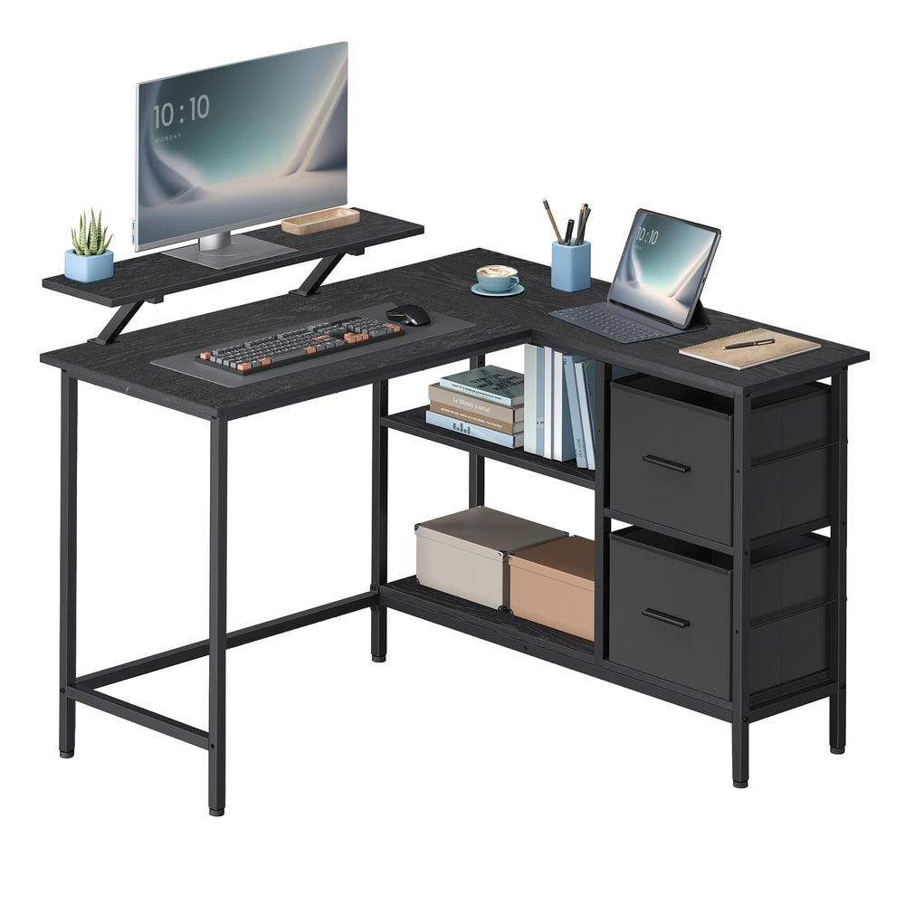 L-Shaped Desk with 2 Drawers 115 cm Wide Rustic Brown - image 8