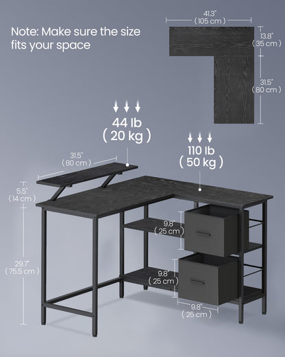 L-Shaped Desk with 2 Drawers 115 cm Wide Rustic Brown - image 13