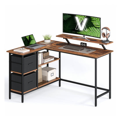 L-Shaped Desk with 2 Drawers 115 cm Wide Rustic Brown - image 15
