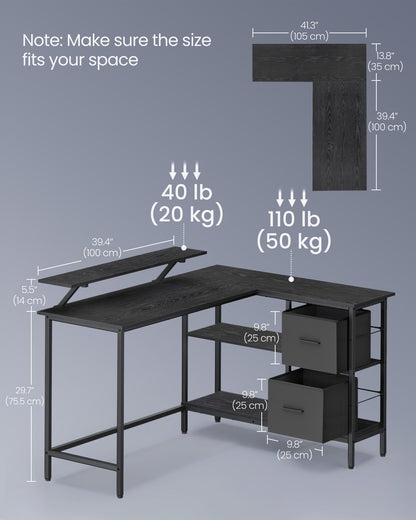 L-Shaped Desk with 2 Drawers 115 cm Wide Rustic Brown - image 27