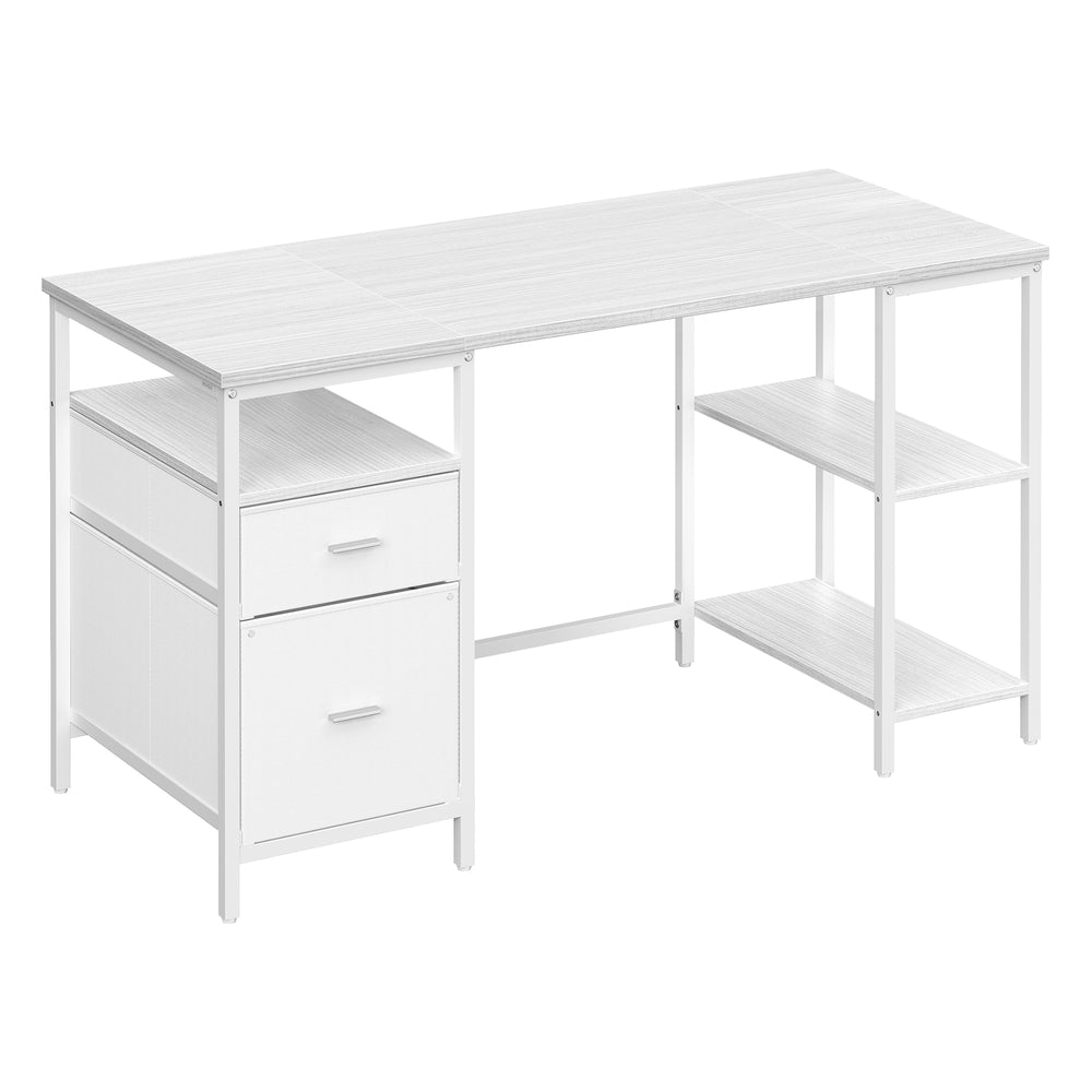 Computer Desk with 3 Shelves 2 Drawers 60 x 140 x 76 cm Natural Oak and Pearl White - image 13