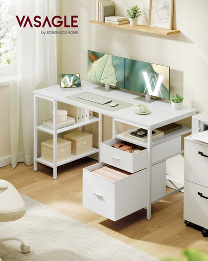 Computer Desk with 3 Shelves 2 Drawers 60 x 140 x 76 cm Natural Oak and Pearl White - image 14