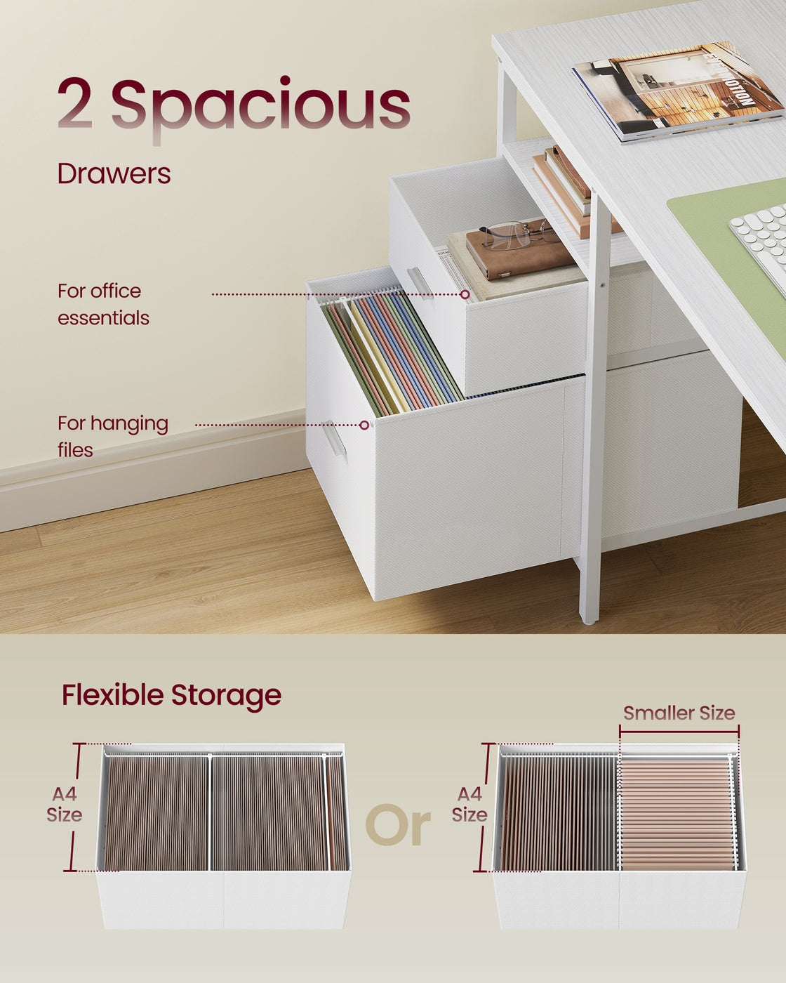 Computer Desk with 3 Shelves 2 Drawers 60 x 140 x 76 cm Natural Oak and Pearl White - image 15