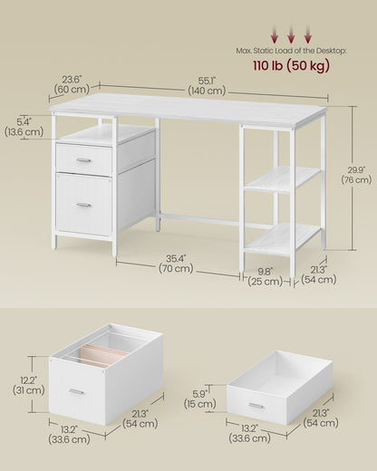 Computer Desk with 3 Shelves 2 Drawers 60 x 140 x 76 cm Natural Oak and Pearl White - image 17