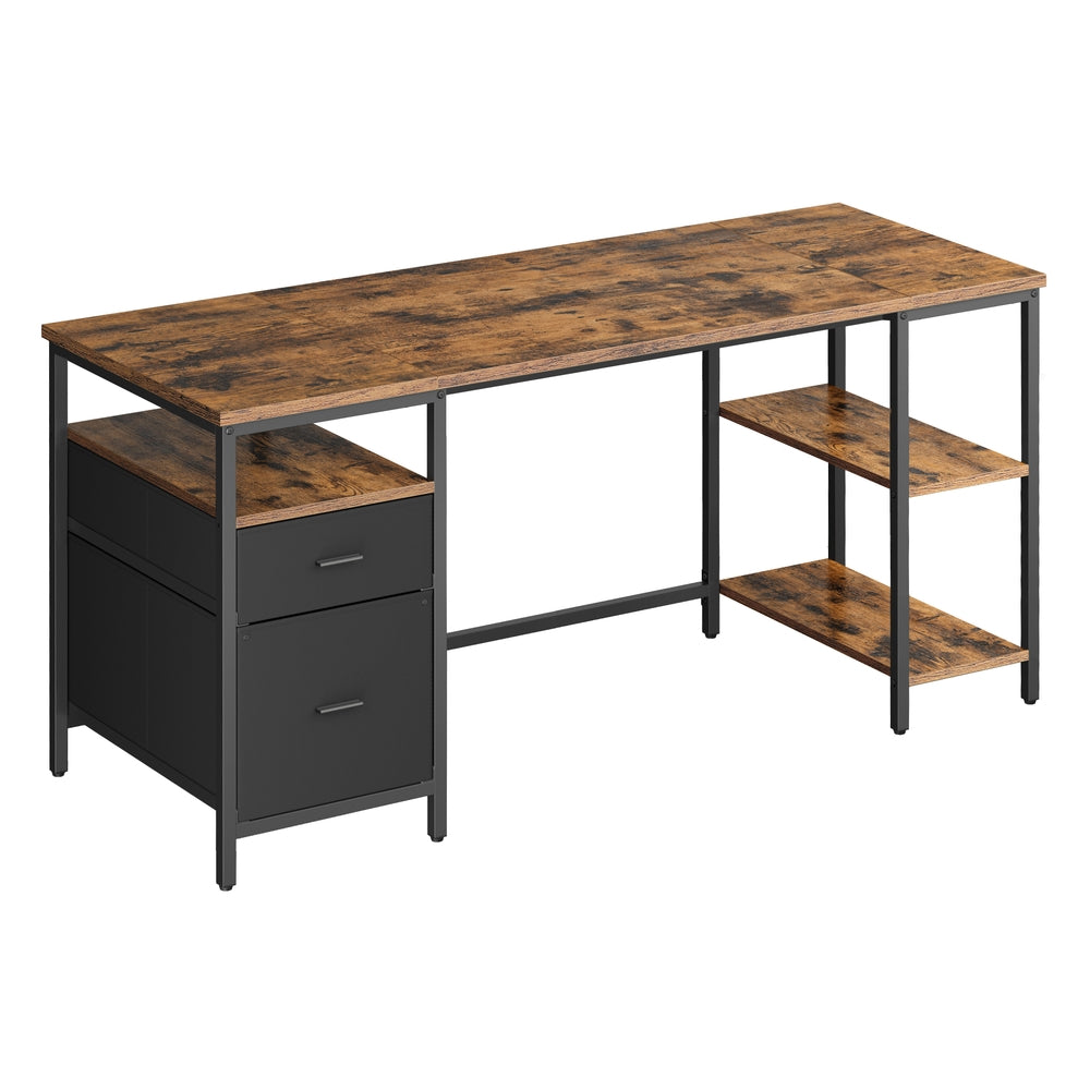 Computer Desk with 3 Shelves 2 Drawers 60 x 140 x 76 cm Natural Oak and Pearl White - image 7
