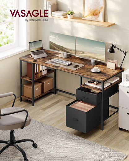 Computer Desk with 3 Shelves 2 Drawers 60 x 140 x 76 cm Natural Oak and Pearl White - image 8