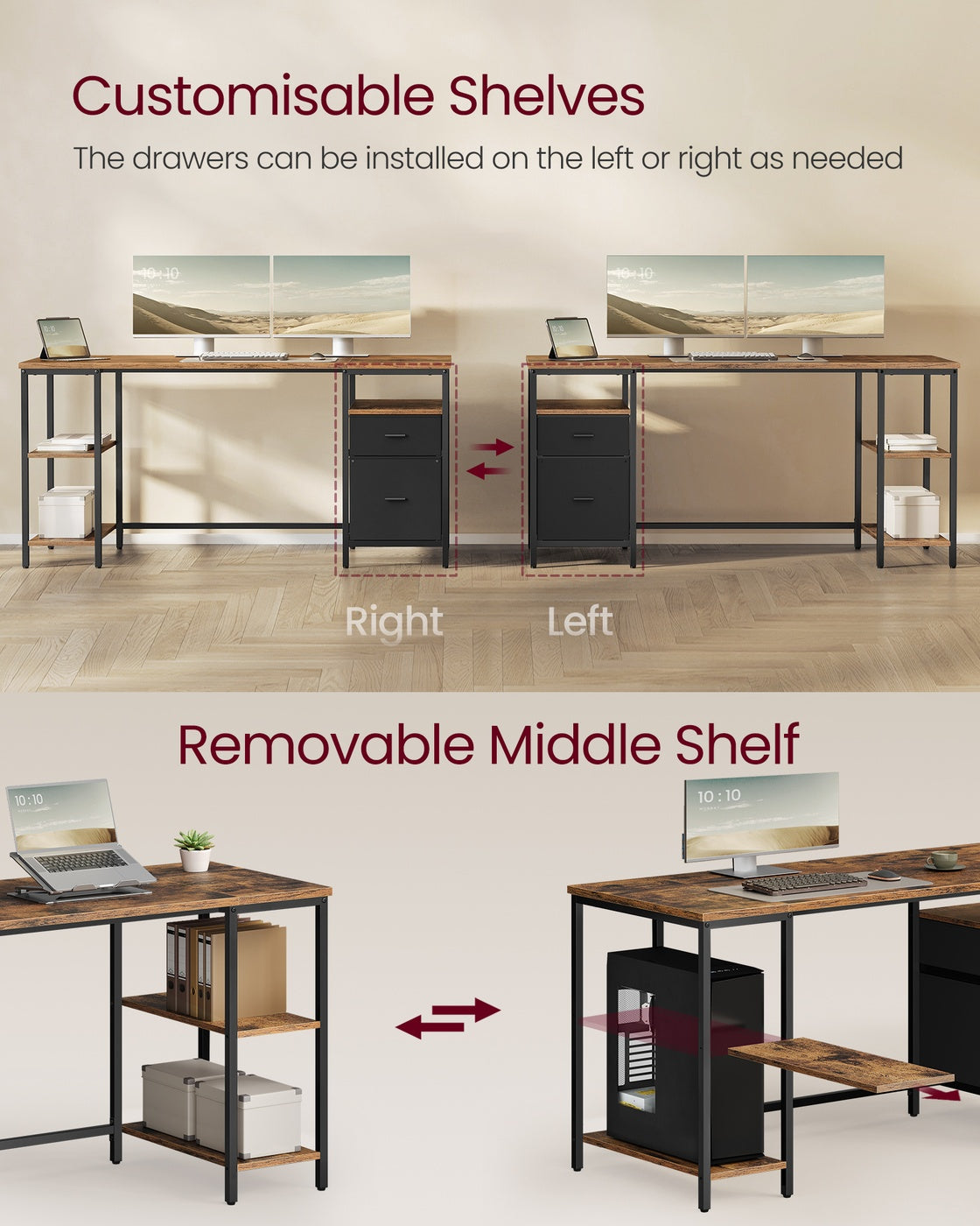Computer Desk with 3 Shelves 2 Drawers 60 x 140 x 76 cm Natural Oak and Pearl White - image 10