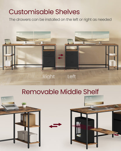 Computer Desk with 3 Shelves 2 Drawers 60 x 140 x 76 cm Natural Oak and Pearl White - image 10
