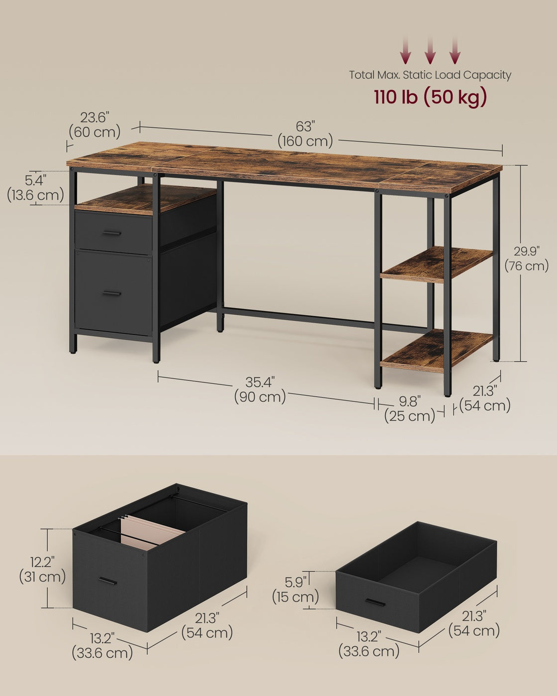 Computer Desk with 3 Shelves 2 Drawers 60 x 140 x 76 cm Natural Oak and Pearl White - image 11