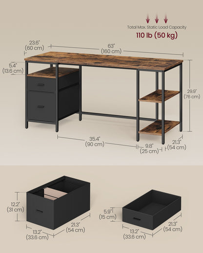 Computer Desk with 3 Shelves 2 Drawers 60 x 140 x 76 cm Natural Oak and Pearl White - image 11
