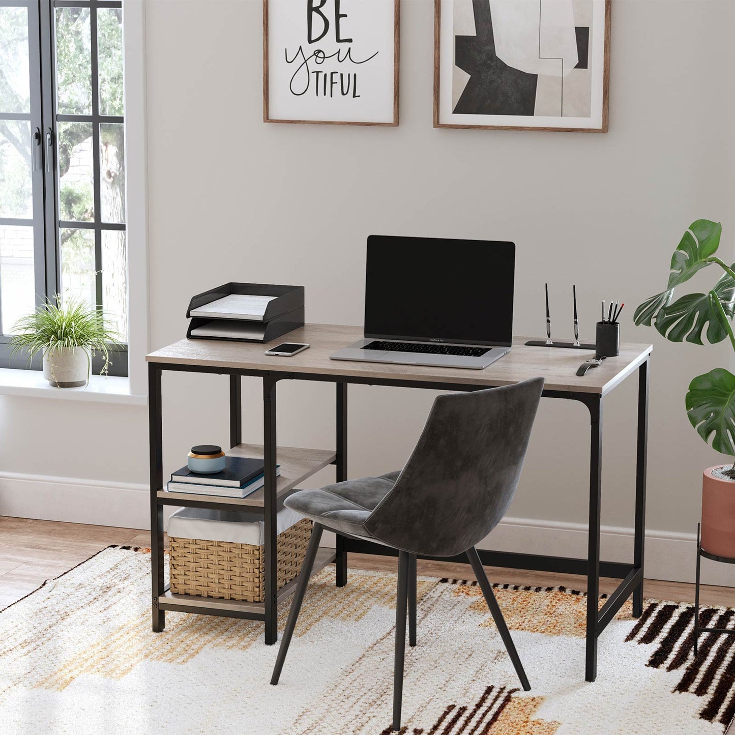Industrial 47 Inches Computer Desk with Shelves - image 12