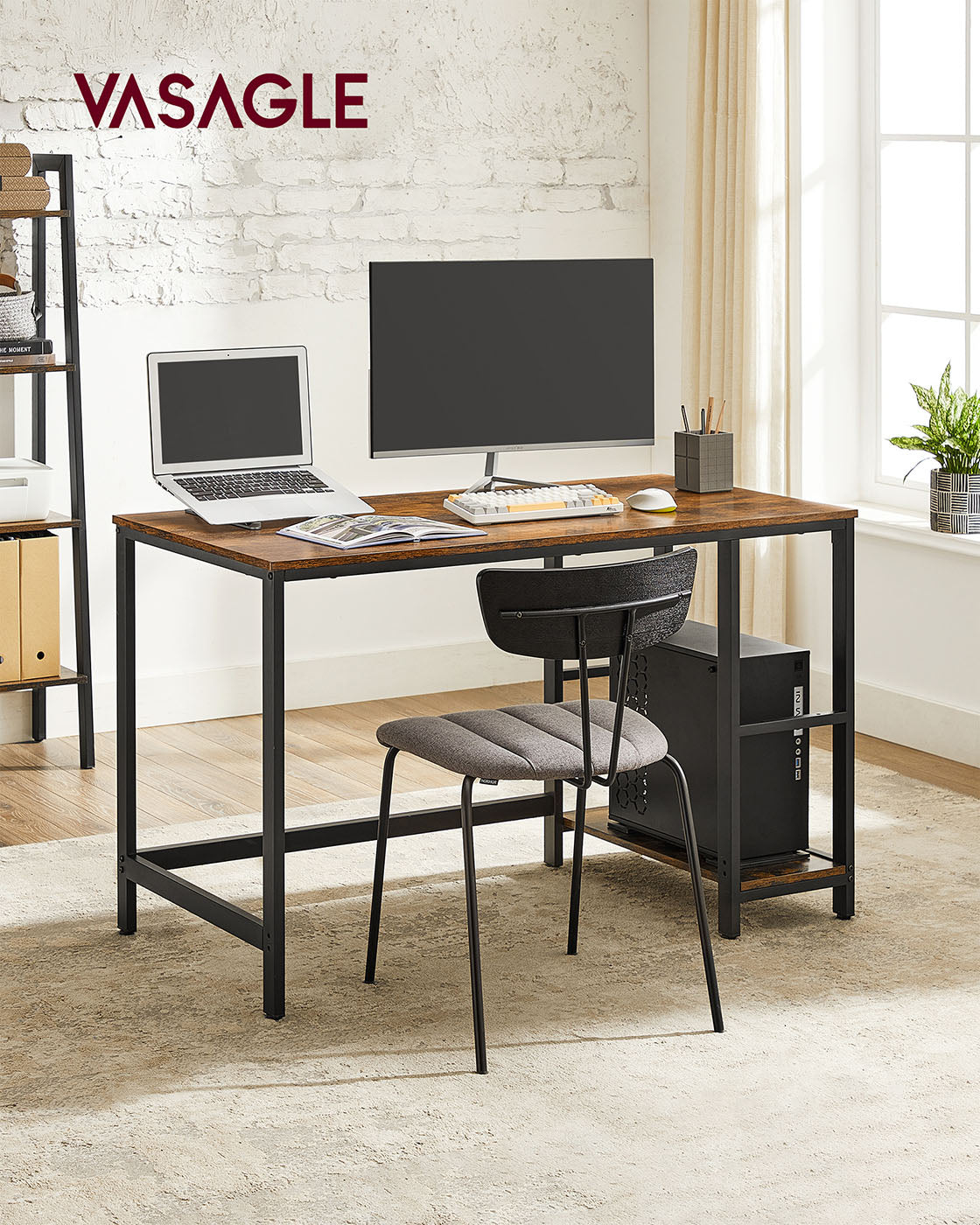 Industrial 47 Inches Computer Desk with Shelves - image 3