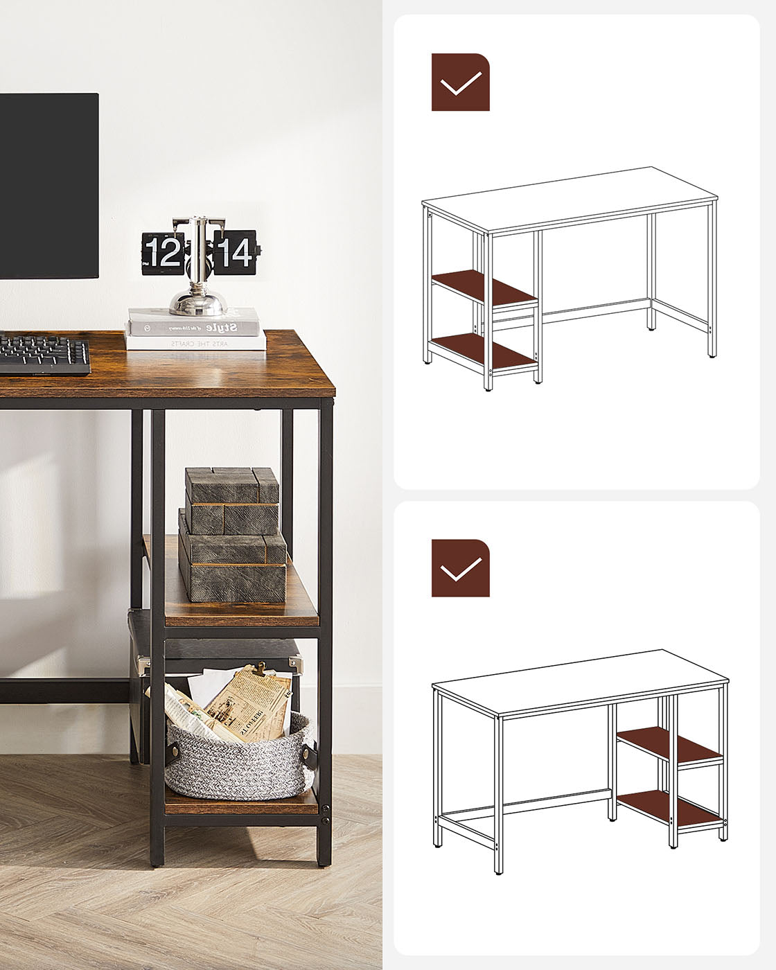 Industrial 47 Inches Computer Desk with Shelves - image 5
