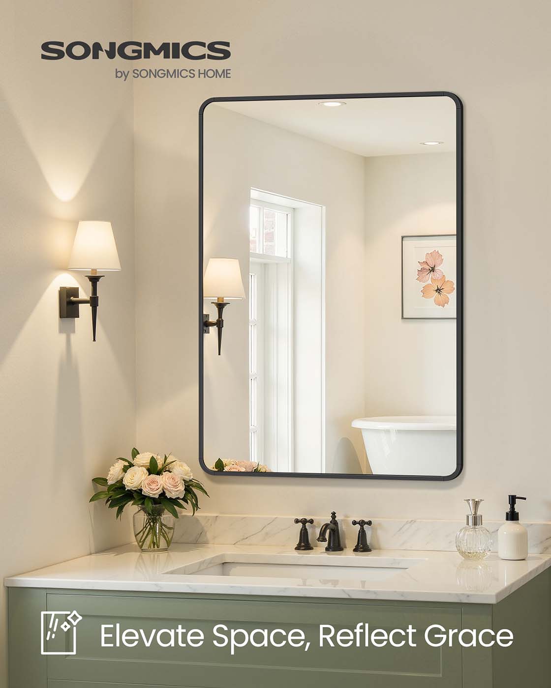Bathroom Mirror, Wall Mounted Vanity Mirror, Rectangular, Aluminium Frame, 70 x 50 cm, with Safety Film - image 2