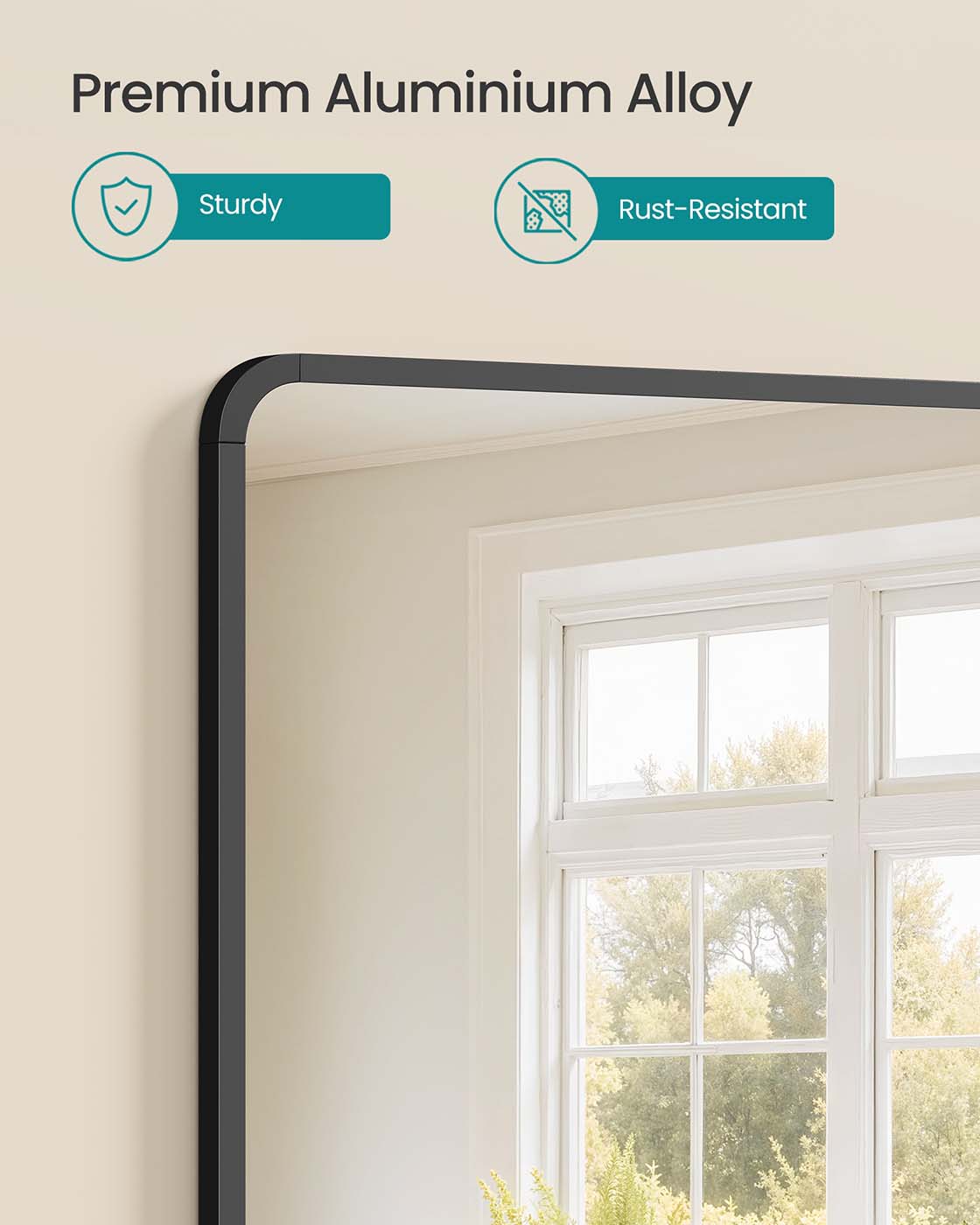 Bathroom Mirror, Wall Mounted Vanity Mirror, Rectangular, Aluminium Frame, 70 x 50 cm, with Safety Film - image 4