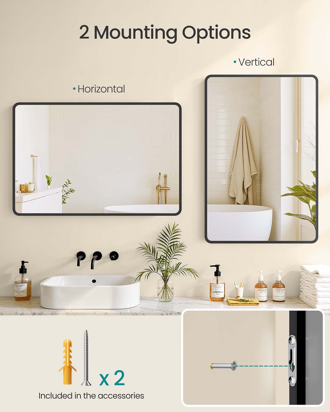 Bathroom Mirror, Wall Mounted Vanity Mirror, Rectangular, Aluminium Frame, 70 x 50 cm, with Safety Film - image 6