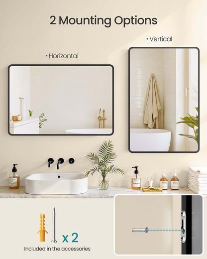 Bathroom Mirror, Wall Mounted Vanity Mirror, Rectangular, Aluminium Frame, 70 x 50 cm, with Safety Film - image 6