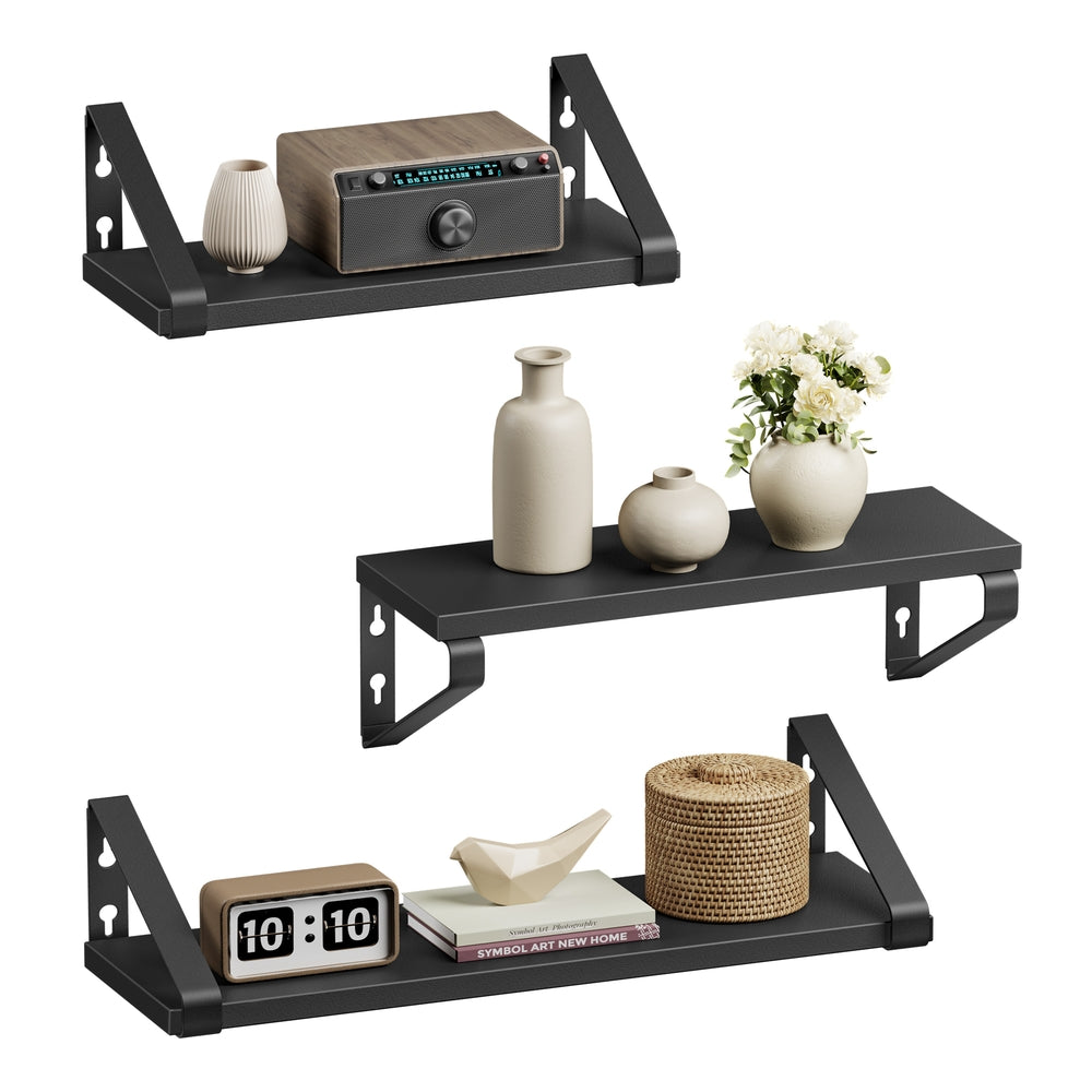 Set of 3 Wall Shelves 2 Mounting Ways Ink Black and Matte Black - image 1