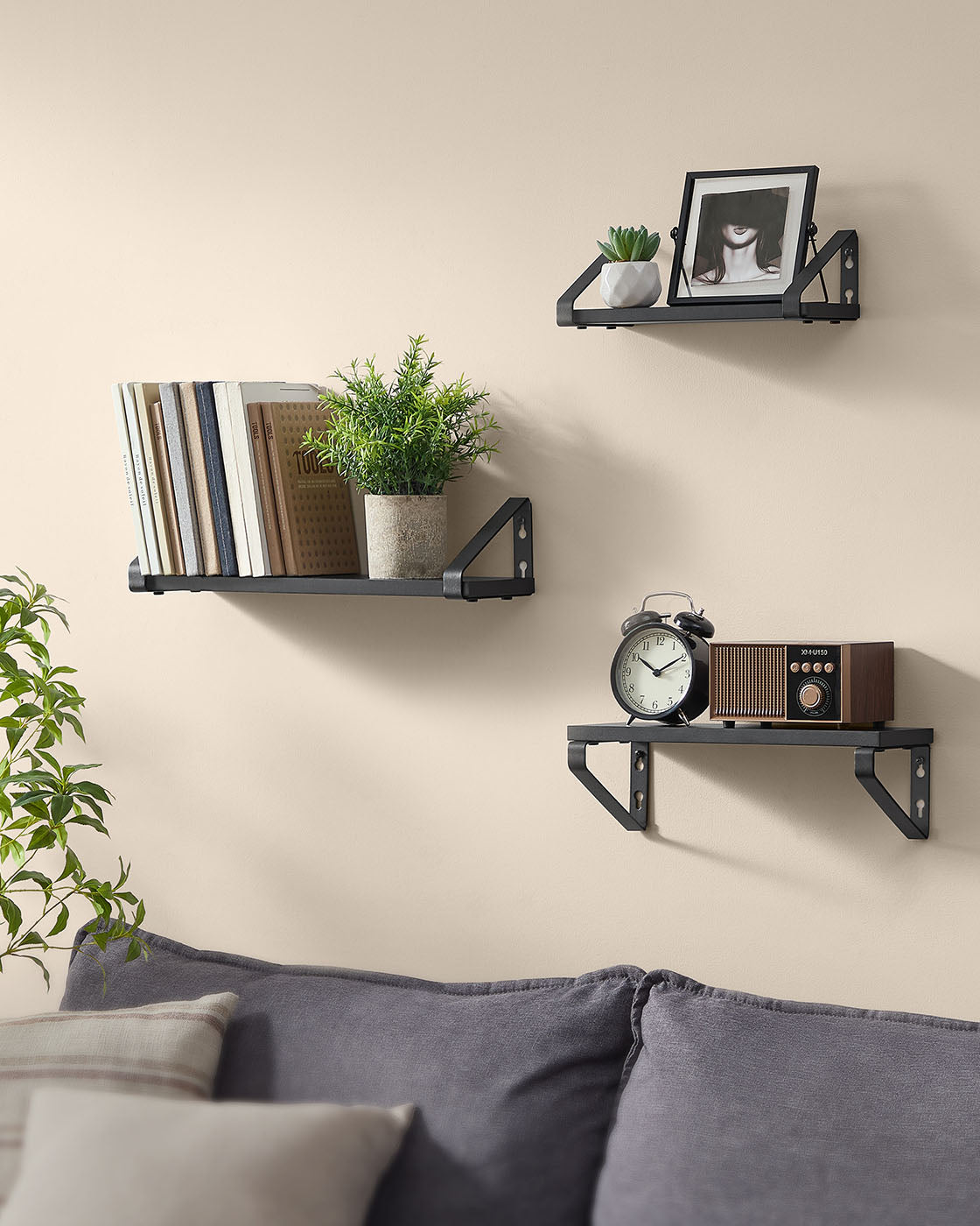 Set of 3 Wall Shelves 2 Mounting Ways Ink Black and Matte Black - image 2