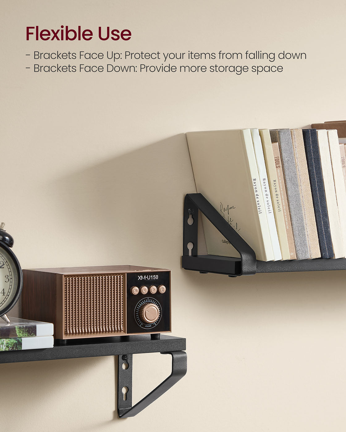 Set of 3 Wall Shelves 2 Mounting Ways Ink Black and Matte Black - image 3
