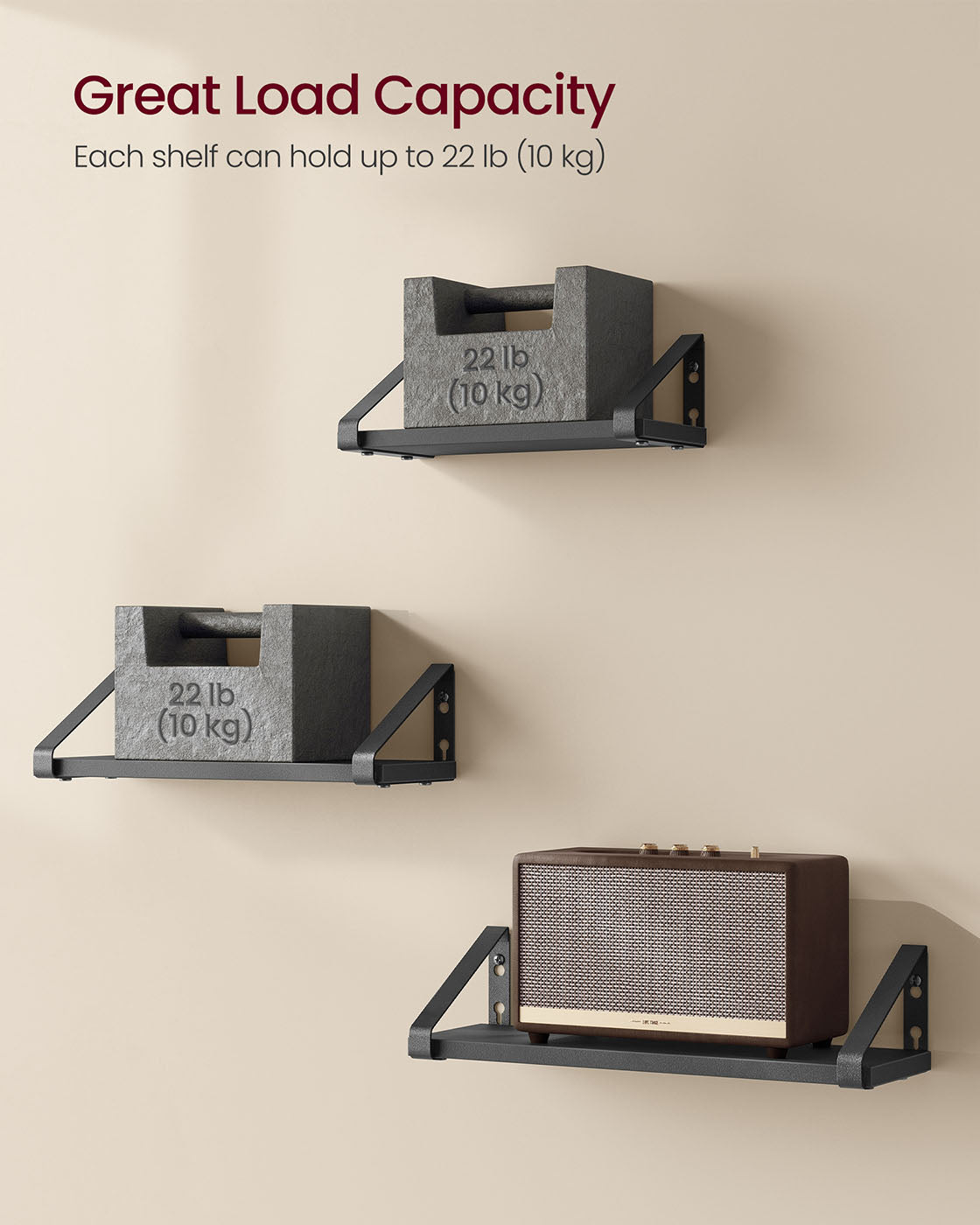 Set of 3 Wall Shelves 2 Mounting Ways Ink Black and Matte Black - image 4