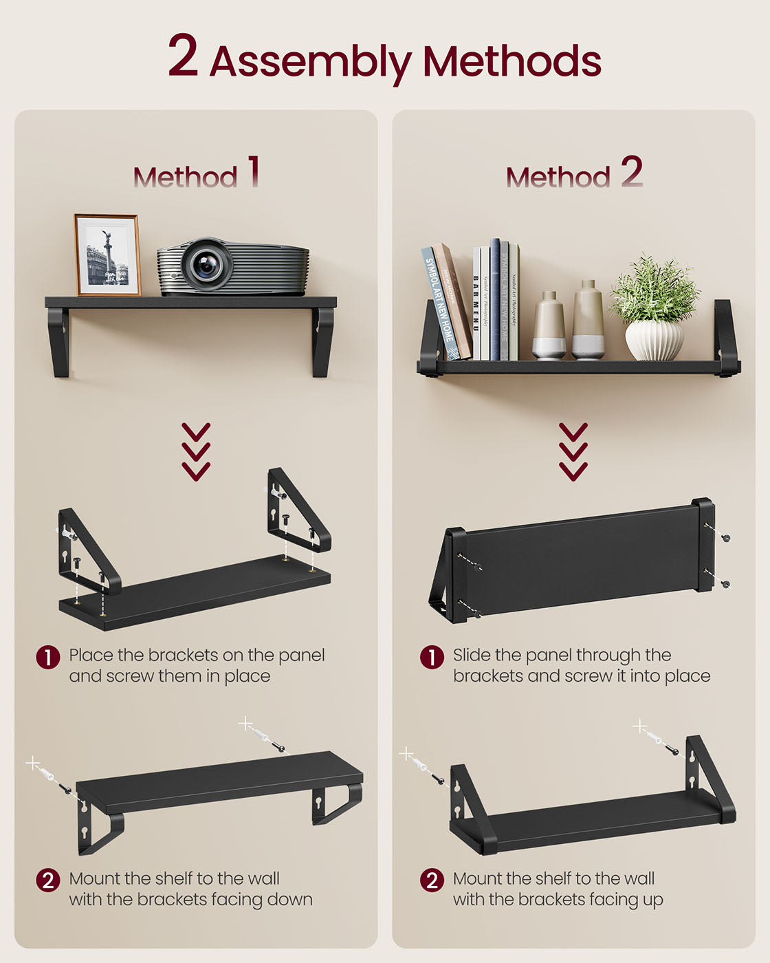 Set of 3 Wall Shelves 2 Mounting Ways Ink Black and Matte Black - image 5