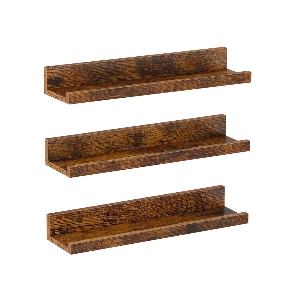 Set of 3 Rustic Brown Wooden Floating Shelves - image 1