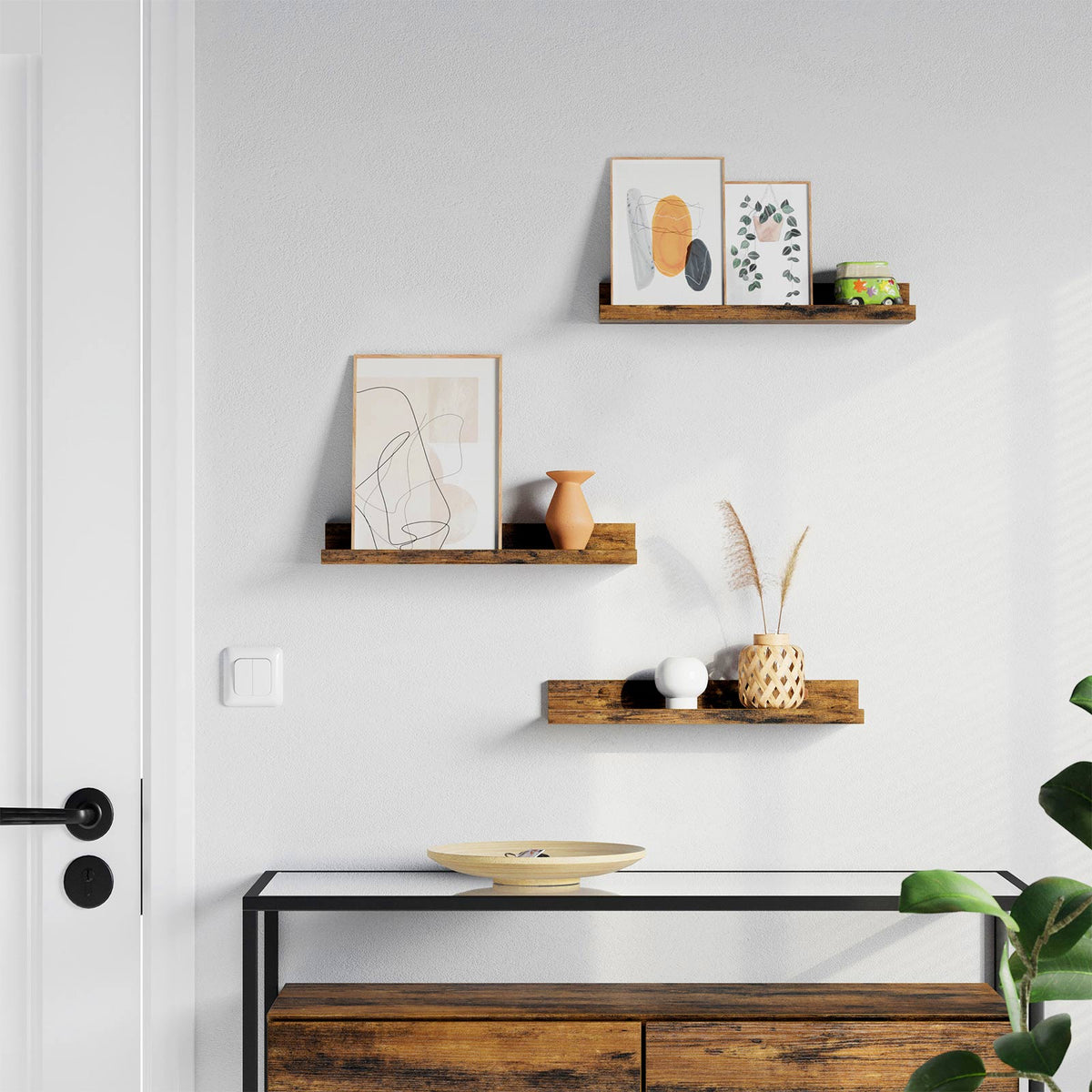 Set of 3 Rustic Brown Wooden Floating Shelves - image 4
