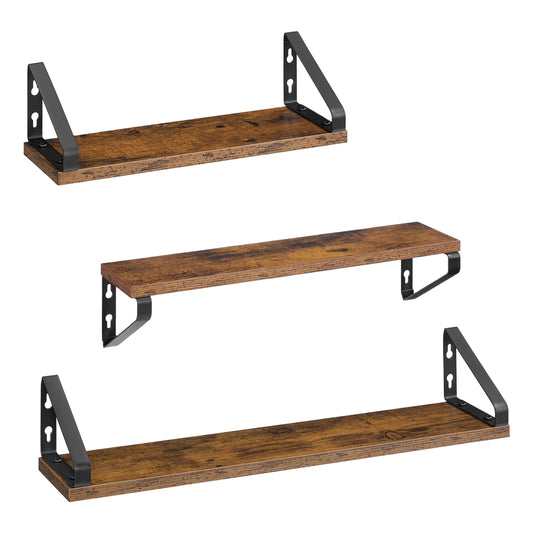Set of 3 Wall Shelves 2 Mounting Ways Rustic Brown and Matte Black - image 1