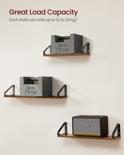 Set of 3 Wall Shelves 2 Mounting Ways Rustic Brown and Matte Black - image 4