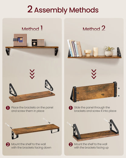 Set of 3 Wall Shelves 2 Mounting Ways Rustic Brown and Matte Black - image 5