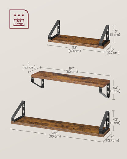 Set of 3 Wall Shelves 2 Mounting Ways Rustic Brown and Matte Black - image 6