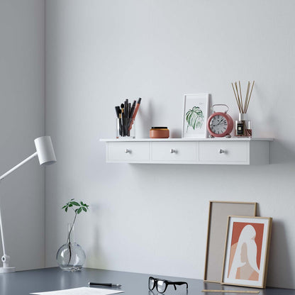 White Wall-Mounted Floating Shelf with Drawers - image 4