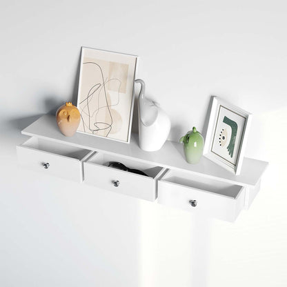 White Wall-Mounted Floating Shelf with Drawers - image 5
