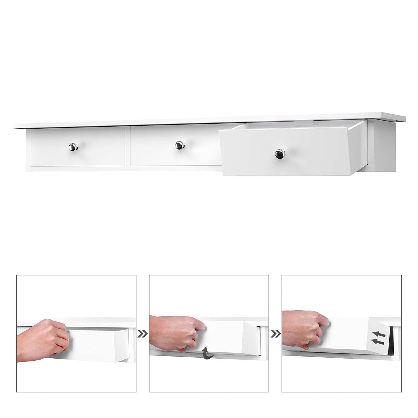 White Wall-Mounted Floating Shelf with Drawers - image 6
