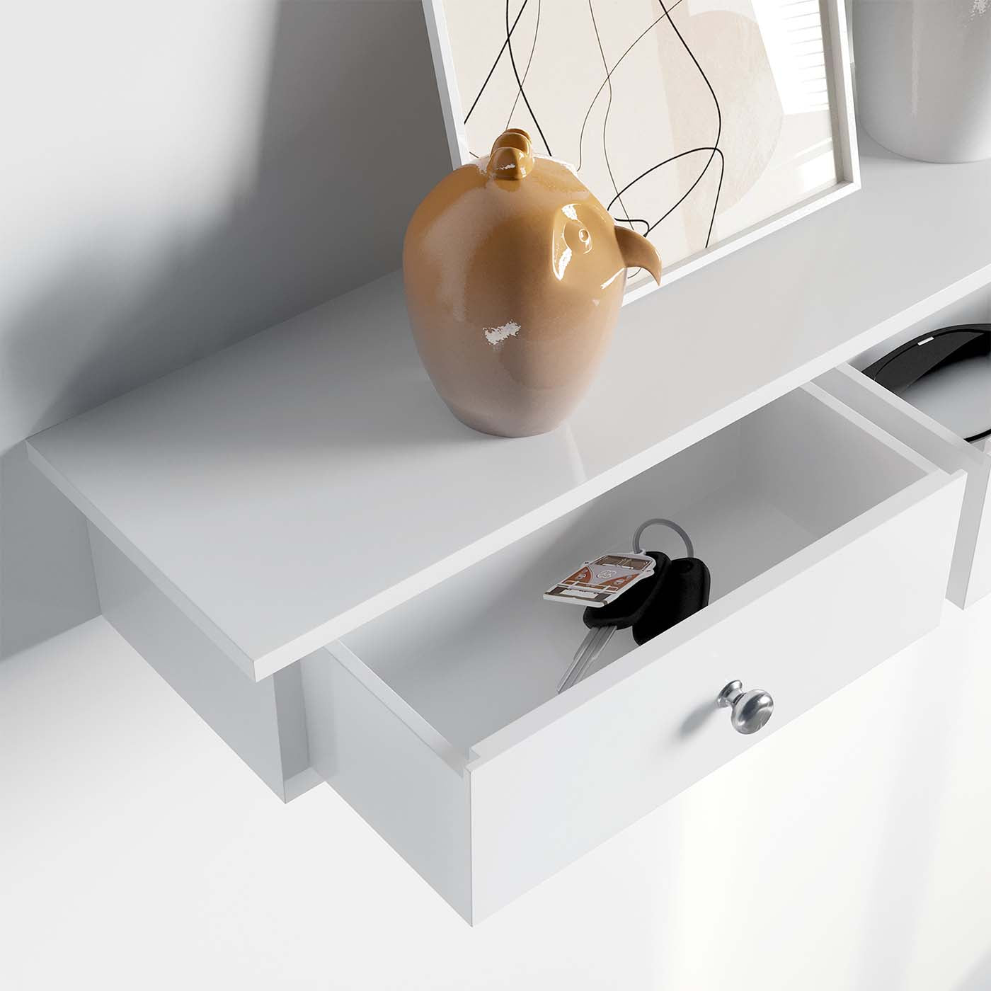 White Wall-Mounted Floating Shelf with Drawers - image 7