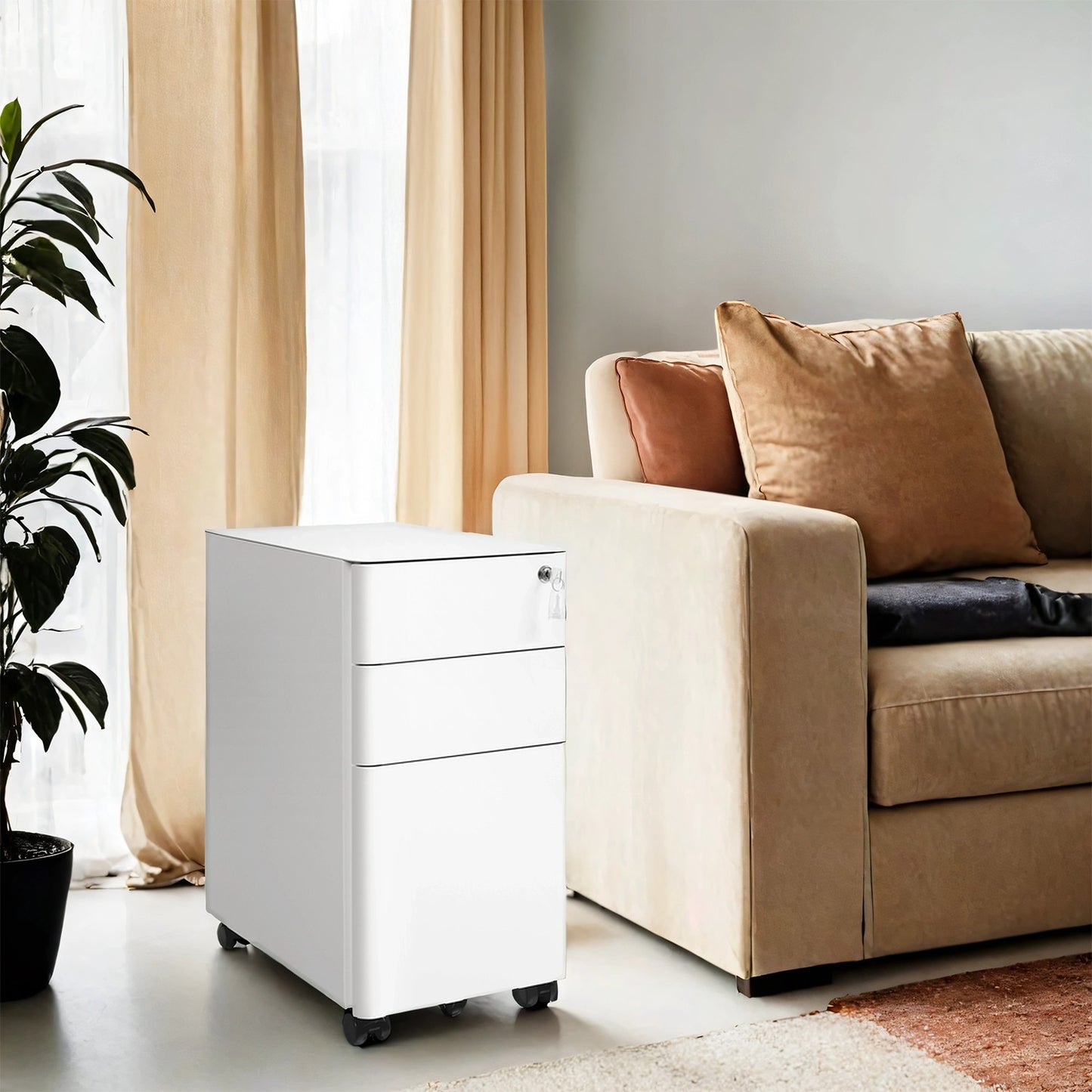 Steel File Cabinet with 3 Drawers, Mobile Pedestal Cabinet Under Desk for Home Office - image 5