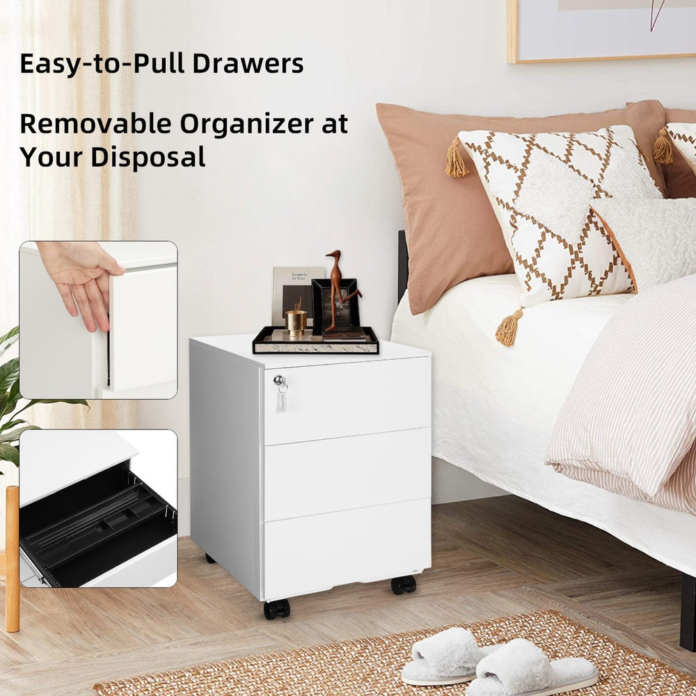 Mobile Desk Cabinet Lockable with 3 Drawers, Document and Stationery Storage - image 3