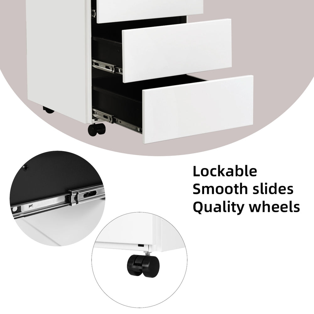 Mobile Desk Cabinet Lockable with 3 Drawers, Document and Stationery Storage - image 4