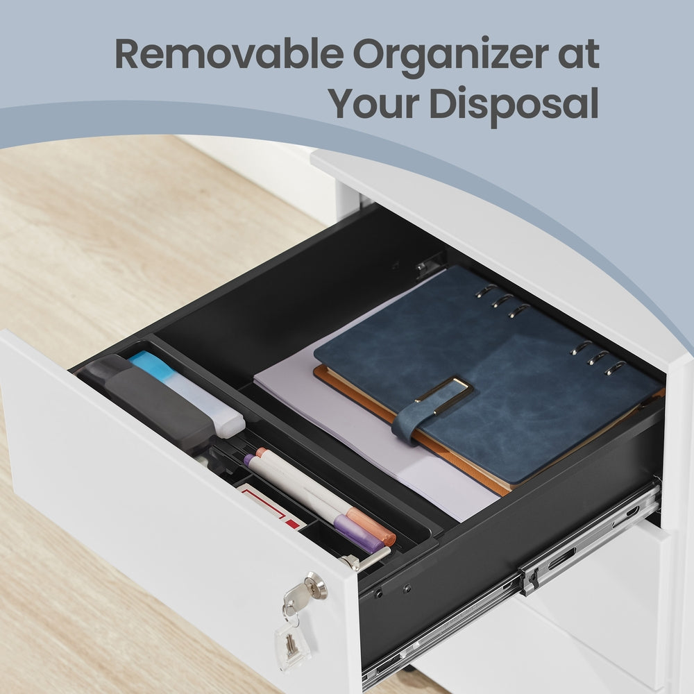 Mobile Desk Cabinet Lockable with 3 Drawers, Document and Stationery Storage - image 9