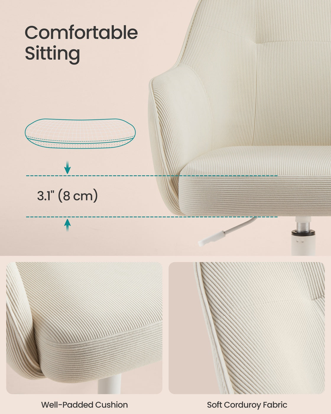 Office Chair Swivel Desk Chair 110 kg Load Sand Beige - image 4