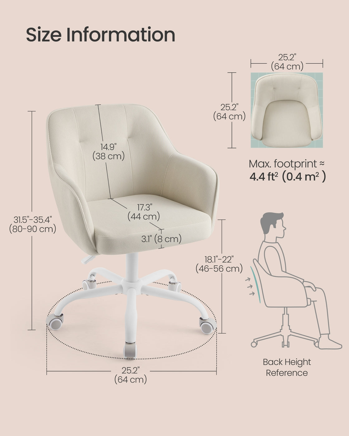 Office Chair Swivel Desk Chair 110 kg Load Sand Beige - image 7
